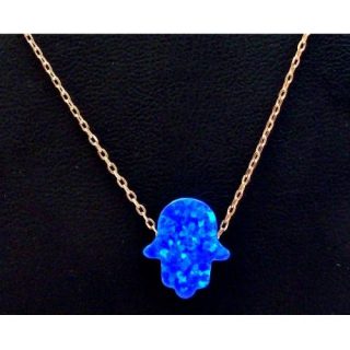 Aşina Gümüş - 925 Ayar Gümüş Mavi Opal El Fatma Ana Eli Gümüş Kolye Sevgiliye Hediye