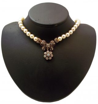 Aşina Gümüş - Papatya Elmas Montür İnci Kolye - Muhteşem Yüzyıl - Sevgiliye Hediye