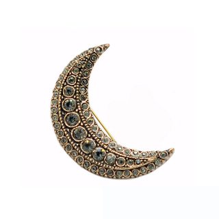 Aşina Gümüş - Elmas Montür Taşlı Ay Broş Sevgiliye Hediye