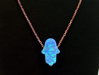 Aşina Gümüş - 925 Ayar Gümüş Mavi Opal El Fatma Ana Eli Gümüş Kolye Sevgiliye Hediye