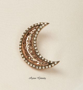 Aşina Gümüş - Elmas Montür Ay Broş Sevgiliye Hediye