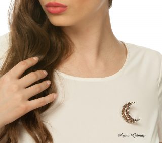 Aşina Gümüş - Elmas Montür Ay Broş Sevgiliye Hediye